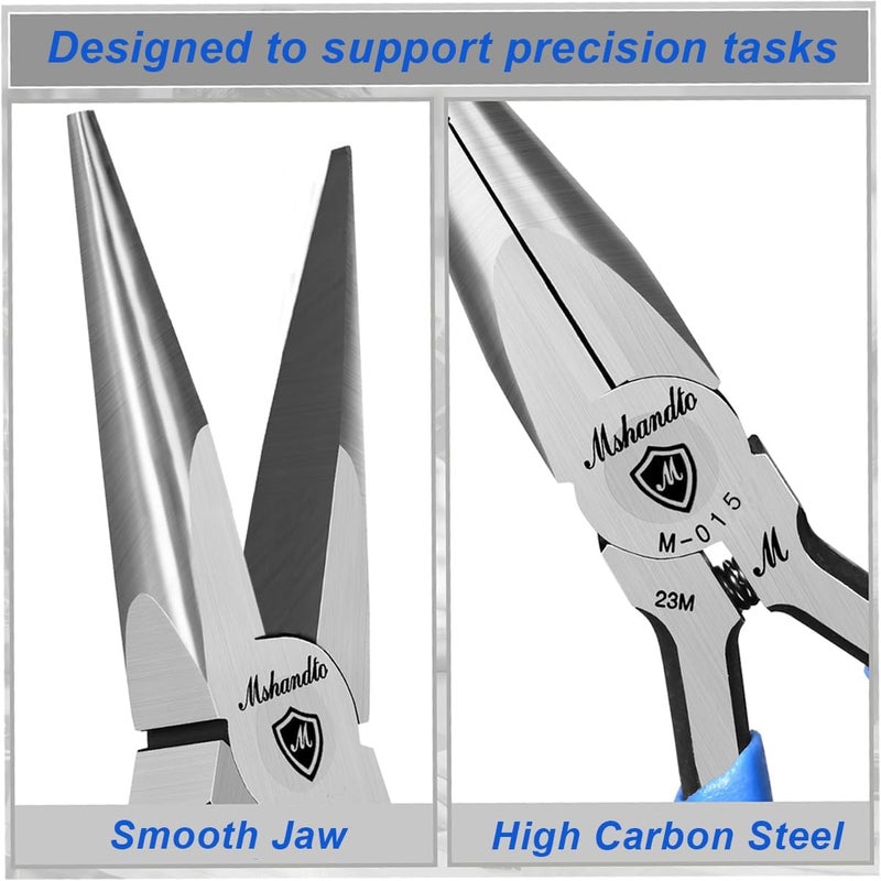 mshandto Smooth Jaw Needle Nose Pliers, 4.8" Non-Serrated High Carbon Steel Long Nose Pliers for Jewelry Making, Wire Bending & Craft DIY, Electronics Repair, Object Grasping Precision Pliers - Image 2